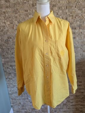 Vintage GENERRA Yellow Oxford Button Down Shirt Cotton Embroidered Crest Medium